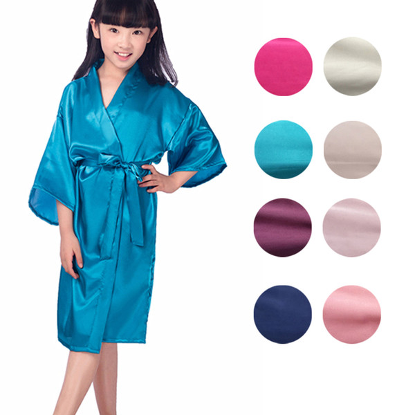 Short Sleeves Cheap Flower Girl Robes Silk Bathrobe Wedding Party Robe Kimono Silk Satin Robes for Chirldren Silk Robe
