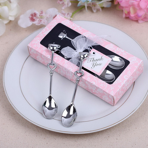 Wedding Favors Lovers Stainless Steel Heart Handle Measuring Spoons Couples Coffee Spoon 2pcs/set Pink Box Packing+DHL 