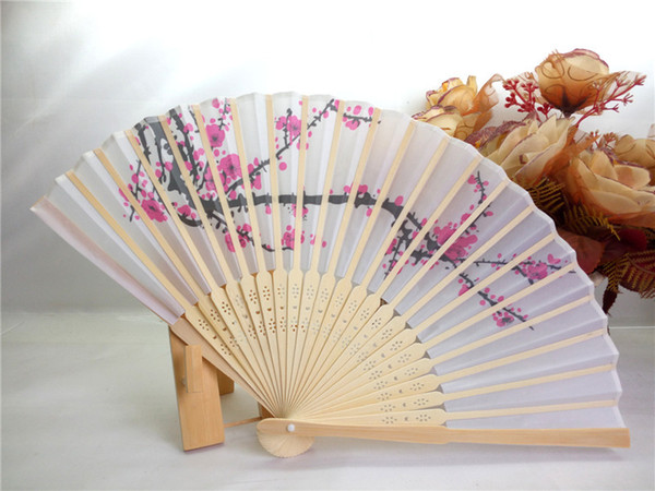 DHL 100pcs/lot cherry blossom silk hand fan wedding favor plum blossom hand folding fan wintersweet