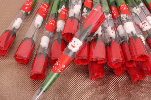 2015 new Rose Cartoon Bear Artificial Silk Flower Wedding Favor Gift Valentine's Day Mother's Day Lover Gift 