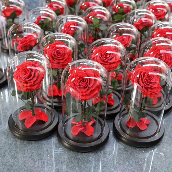 The Little Prince Glass Cover Preserved Rose Flower Immortal Red Roses for Valentine's Day Christmas Wedding Gifts Wholesale