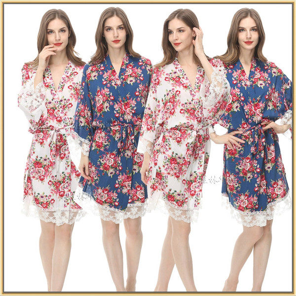 Bridesmaid Robes 2018 Custom Bridesmaid Gifts Cotton Print Floral Bridal Party Robes Long Sleeves M XXL