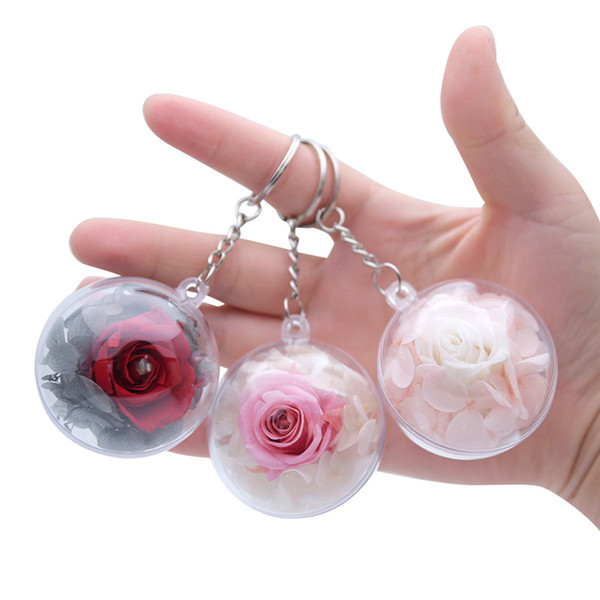 wholesale Preserved Fresh Flower Key pendant wedding party gifts white red pink rose gifts for wedding