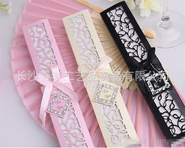 Cheap Chinese Imitating Silk Hand Fans Blank Wedding Fan For Bride Weddings Guest Gifts Hand Paper Fans Pocket Folding Bamboo with box