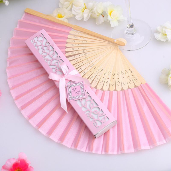 10PCS/LOT Luxurious Silk hand Fan in Elegant Gift Box wedding bridal shower favor party gift Hand Silk Wedding Fans+Gift Box