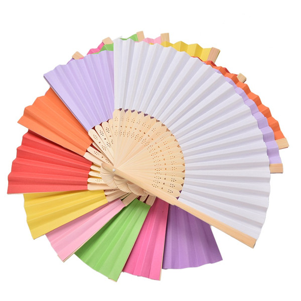 9 Colors 10Pcs Summer Chinese Hand Paper Fans Pocket Folding Bamboo Fan Wedding Hand Fans Folding Chinese Fans