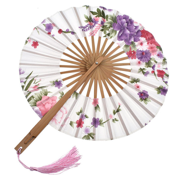 5pcs Classic Flower Japanese Blossom Hand Fan Surface Folding Bamboo Windmill Fan Wedding Party Favors Gift