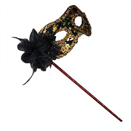 Luxury Woman Mask On Stick Sexy Eyeline Venetian Masquerade Party Mask Sequin Lace Edge Lateral Flower Black Purple Color MJ015