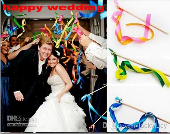 New Romantic Wedding Decoration Colorful Ribbon Wish Wands With Bells Party Holiday Fairy Stick Shooting Props Cheering Item