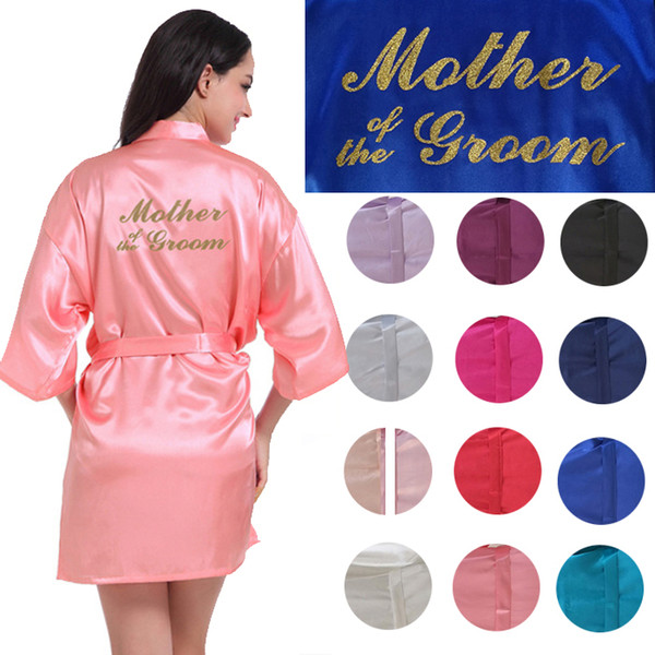 Mother Of The Groom Gold Print Short Plain Silk Satin Robe Cheep Wedding Party Robes Silk Kimono Bathrobe Party Favors Gift For Mom