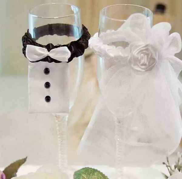 10 Sets Wedding Party Toasting Wine Glasses Decor Bride & Groom Tux Bridal Veil