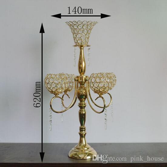 elegant gold flower bowl wedding candelabra,crystal candelabra wedding centerpieces,wedding crystal candelabra with hanging crystal bead