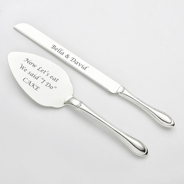 Personalized Wedding Cake Serving Set, Silver Plated Vintage Jeweled Anniversary Gift for Couple