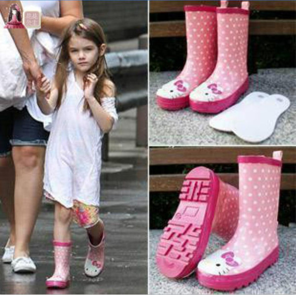 Free Shipping PVC Rain Boot For Kids With Hello Kitty Clear Flats Heels Water Kids Shoes Rainboot Martin Rain Boots Girls Waterproof Boot