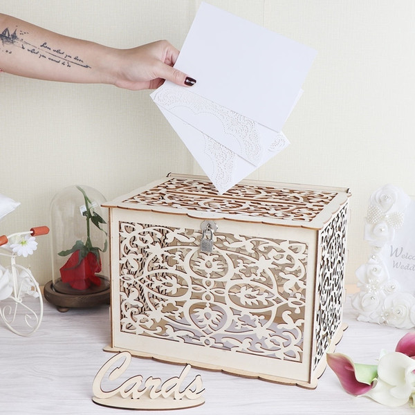 Our Warm Elegant Wedding Card Box Wedding Money Box Wooden Card Box with Lock for Rustic Wedding