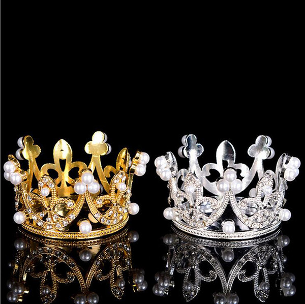 Children's Birthday Cake Decorations Crown Baking Decorations Alloy Pearls Small Headwear Accessories Bridal Diamond Crown