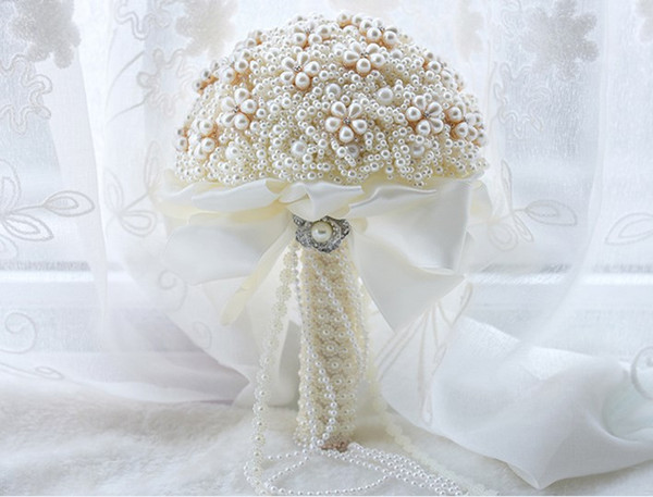 New Coming Pearls Luxurious Crystal Ribbon Beautiful Ivory Wedding Events Wedding Supplies Bridal Bouquet In Stock