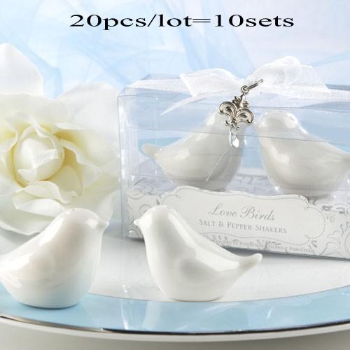 True Love Conquers All Ceramic Birds Salt and Pepper Shakers Wedding favors Original Packing and Silver cham 20pcs/lot(10sets) Free shipping