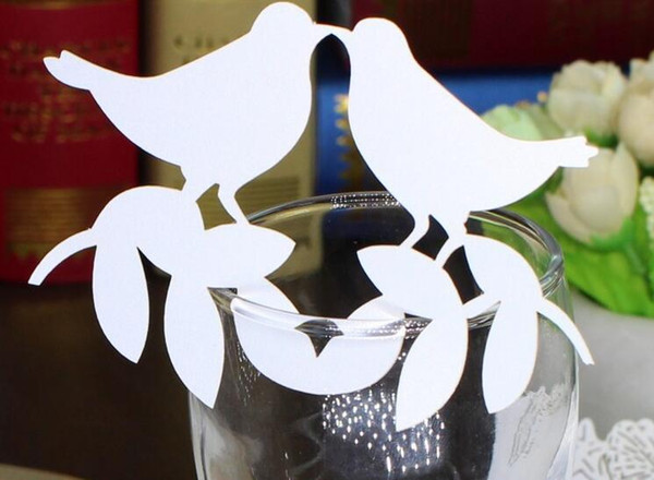 100pcs Hot Hollow Magpie Doves Brid Paper Place Card Escort Cup Card Wine Glass Paper for Wedding Par Wedding Favors