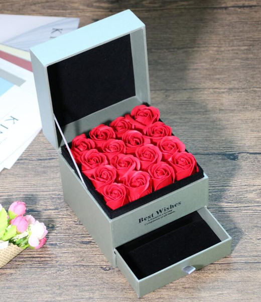 New Arrvial 16 Piece/Box Artical Soap Flowers for Mother's Day Gifts Wedding Party Gifts Soap Rose Flowers with Drawer Box