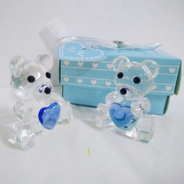 Crystal Teddy Bear with Pink and Blue Box for Wedding Favors Baby Shower Gift Souvenir+DHL 