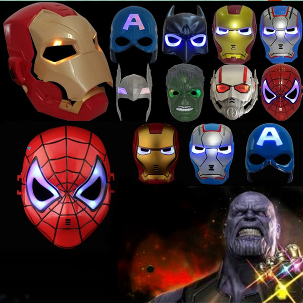 2018 New Luminous Avengers Mask Captain America Iron Man Spiderman Batman Thor Thanos Halloween Weddings Party Cosplay Decorations