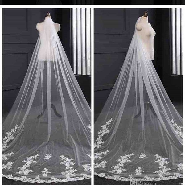 2019 Elegant Long Tulle Lace Applique Wedding Veils Bridal Veils Matching The Wedding Dresses