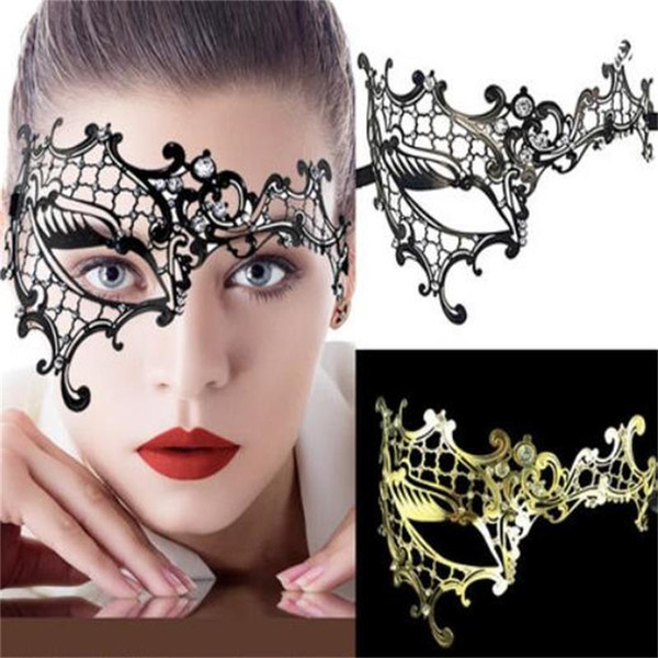 Real Image Metal Mask In Stock Women Fancy Crystals Lace Up Party Prom Masquerade Halloween Mask