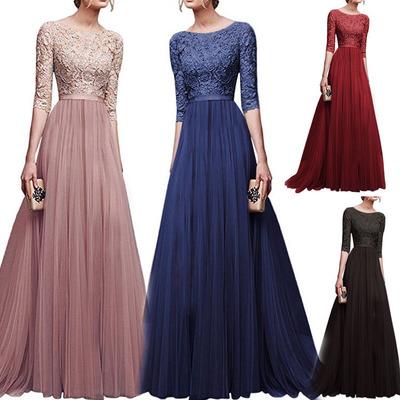 2019 European autumn and winter new wine red blue ladies evening dress /explosion models white purple black chiffon evening dress long skirt