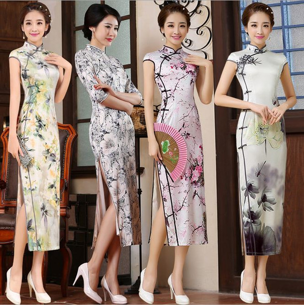 , the new ink lotus, white, red, yellow, color, cheongsam, dress, restore ancient ways, routine self-cultivation, long cheongsam dress