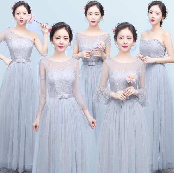 Promotion grey Wedding Apparel bride sisters performance graduation events Cheap Wedding Party long gray Dresses sw3