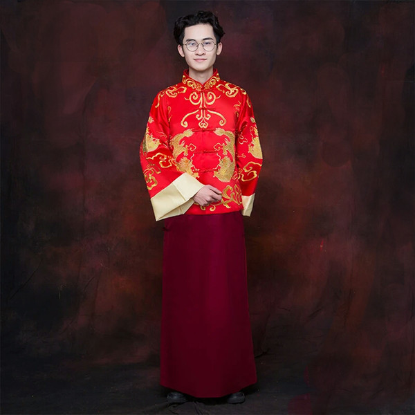 Star with xiuhe dress groom Chinese style dress men's wedding toast happy to wear tang suit men embroidered dragon phoenix gown