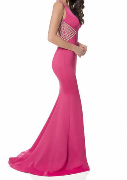 V Neck Satin Mermaid Long Prom Dresses Beaded Stones Backless Floor Length Formal Party Evening Gowns