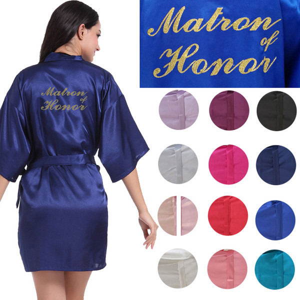 Matron Of Honor Wedding Robes Gold Powder Print Silk Satin Short Kimono Robe Cheap Wedding Party Robes Bachelorette Party Idea Gift