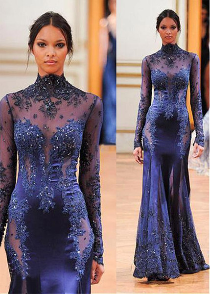 Other Wedding Apparel DIY Celebrity Dresses Lace Tulle-Net Applique A-Line Floor Length long sleeve dress as picture color