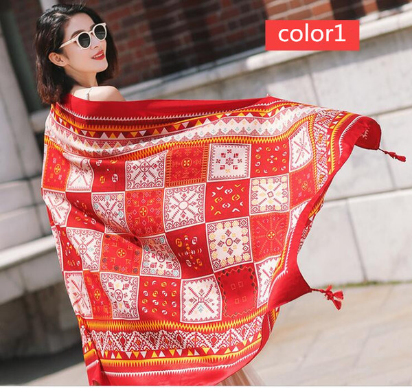 19 Colors Ethnic Style Cotton Linen Scarf Woman Summer Seaside Travel Super Large Sunscreen Beach Scarf Wholesale Free Shipping Shawl