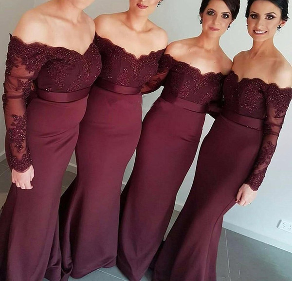 Off Shoulder Bridesmaid Dresses For Wedding Lace Beaded Mermaid Formal Party Gowns With Buttons Maid Of Honor Dresses